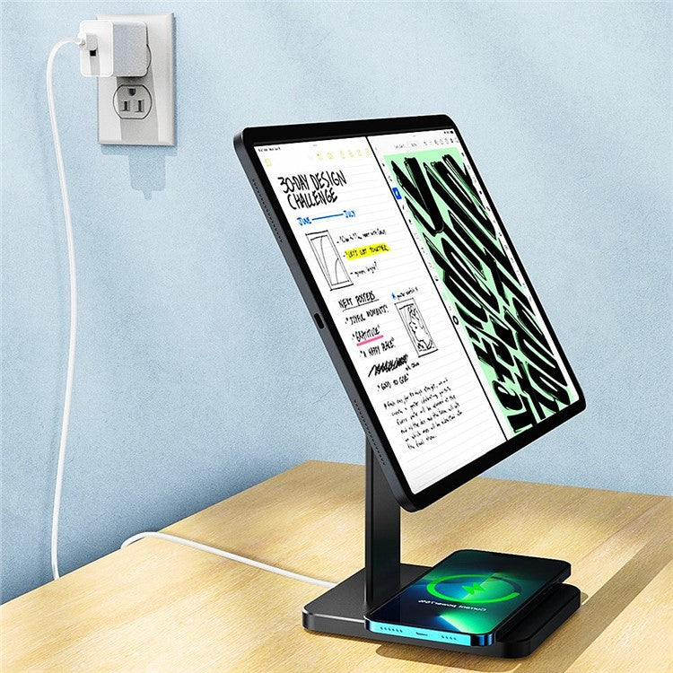 For iPad Pro 11 inch / Pro 12.9 inch Folding Magnetic Tablet Stand Support for iPhone / AirPods Wireless Charging, Detachable Desktop Tablet Holder