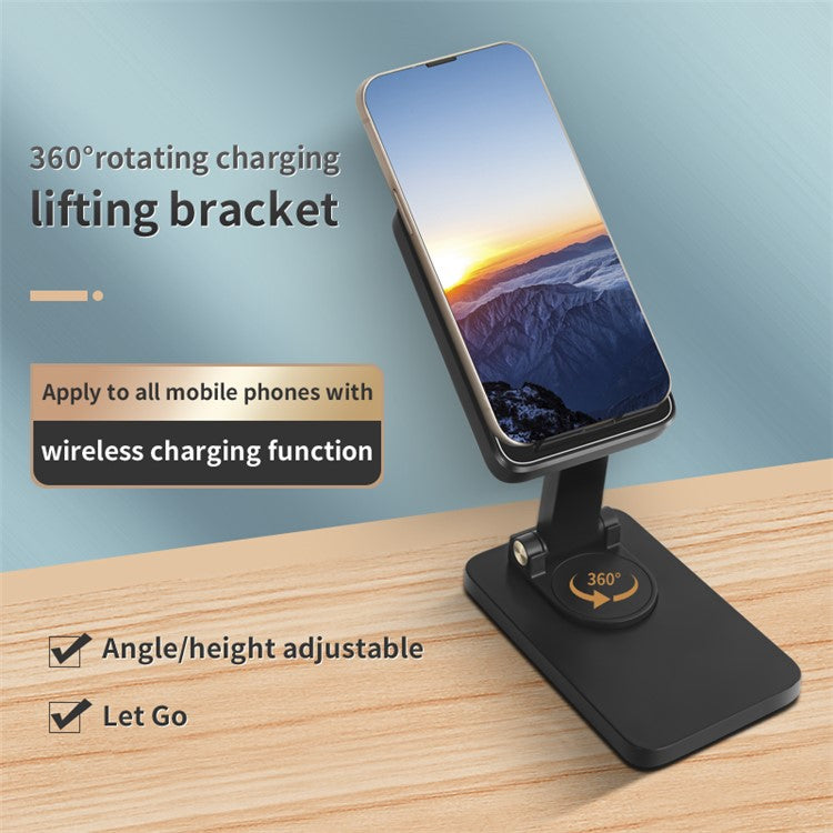 H12 15W Wireless Charger Foldable Desk Phone Holder Portable Charging Stand for Desktop Live Streaming