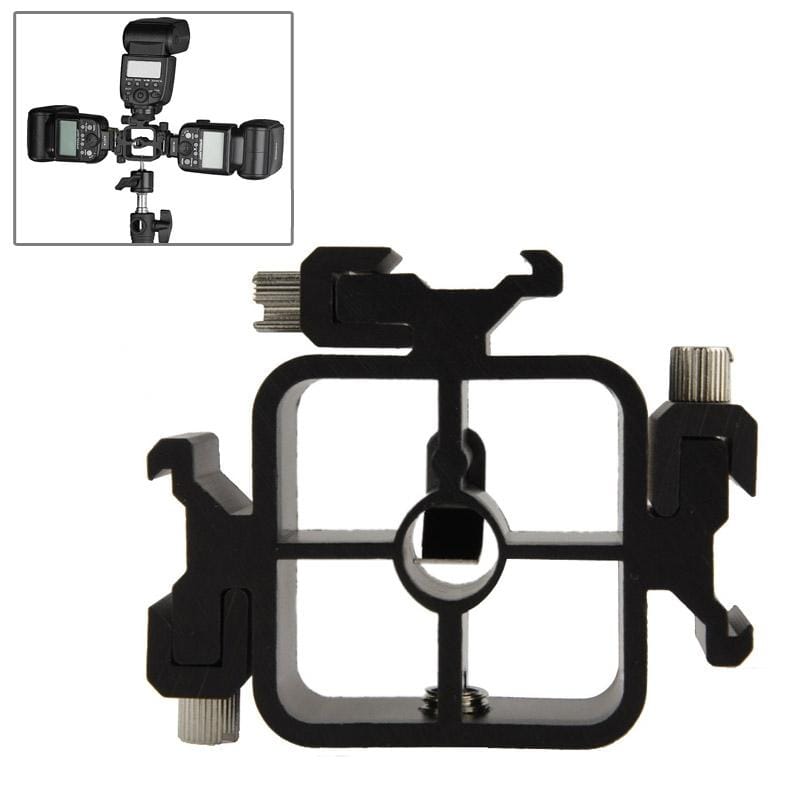 3 Triple Head Hot Shoe Mount Adapter Flash Holder Bracket Light Stand holder