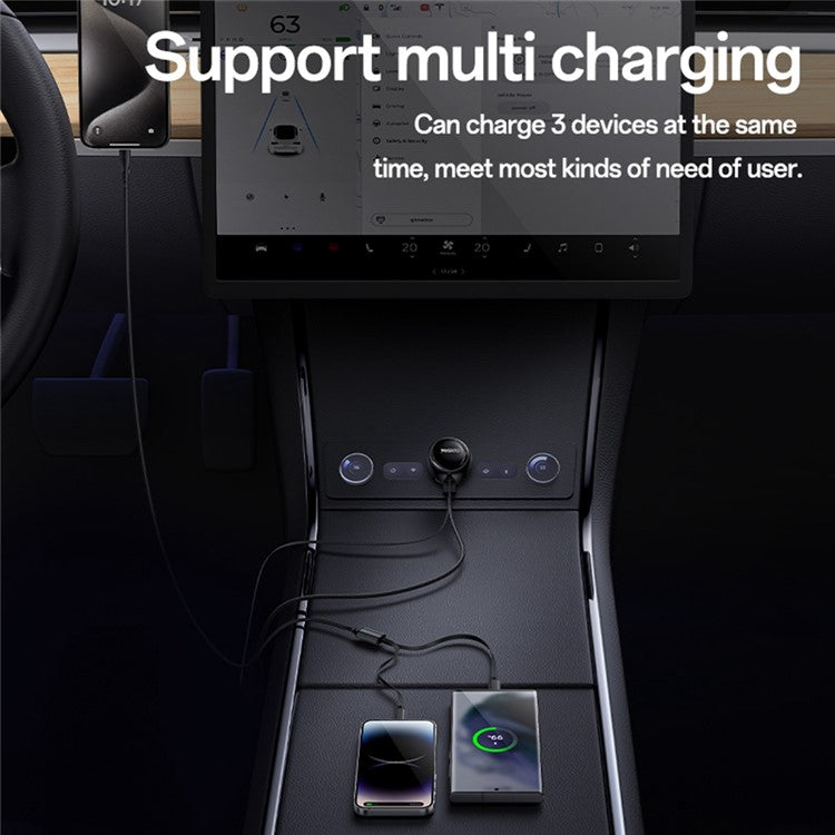 YESIDO Y61 53W Fast Charging Car Charger with USB Port and 2-in-1 Retractable Ip+Type-C Cable
