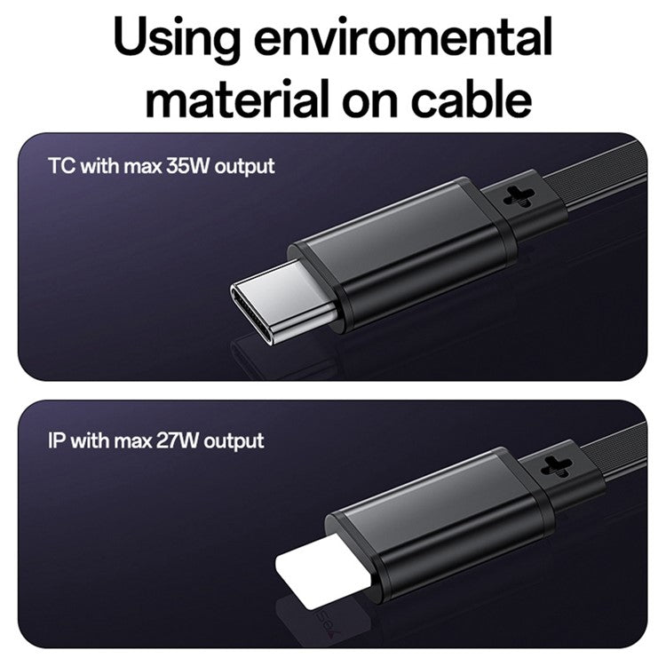 YESIDO Y61 53W Fast Charging Car Charger with USB Port and 2-in-1 Retractable Ip+Type-C Cable