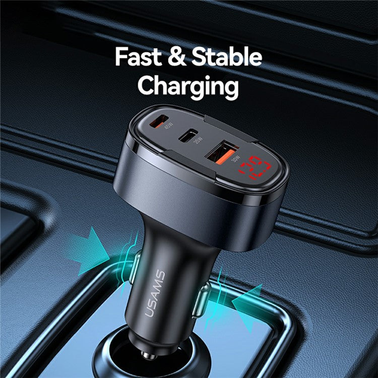 USAMS CC257 C42 100W Type-C + USB + iP Three Ports Aluminum Alloy Fast Car Charger