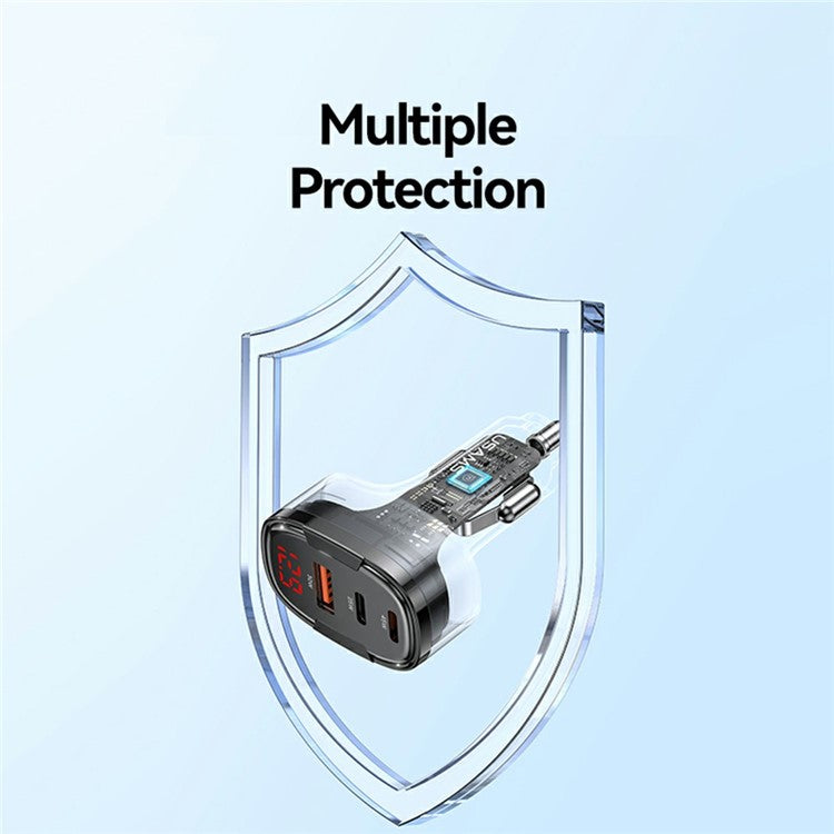 USAMS CC257 C42 100W Type-C + USB + iP Three Ports Aluminum Alloy Fast Car Charger