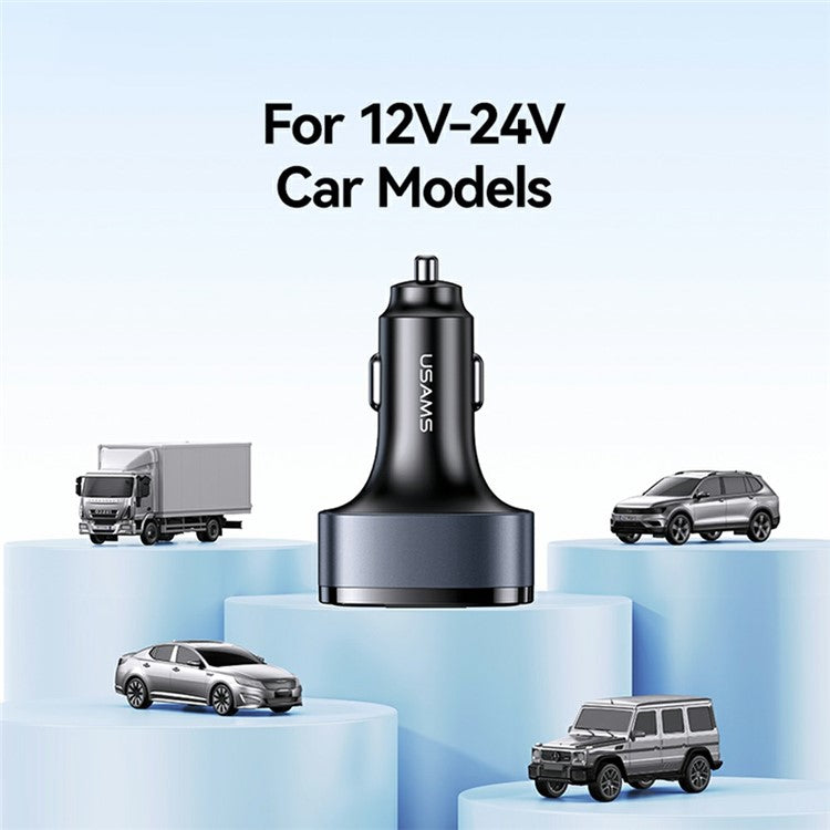 USAMS CC257 C42 100W Type-C + USB + iP Three Ports Aluminum Alloy Fast Car Charger