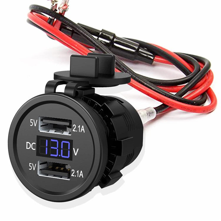 2.1A Dual USB Car Charger Socket with Digital Voltage Display for iPhone iPad Camera