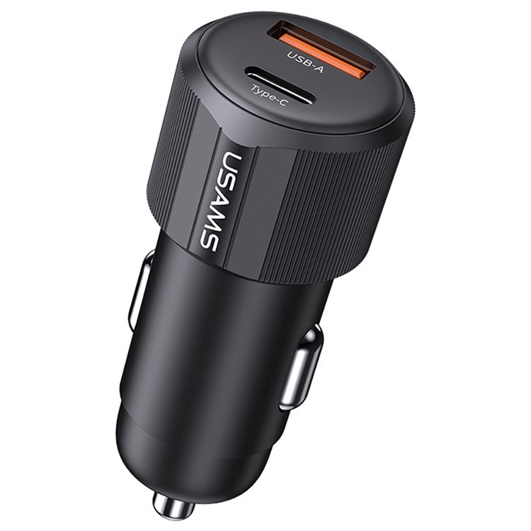 USAMS CC283 Car Charger 60W Dual Port USB-A + Type-C Fast Charging Cigarette Lighter Adapter