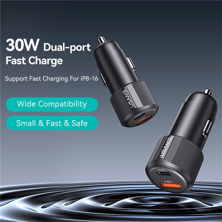 USAMS CC283 Car Charger 60W Dual Port USB-A + Type-C Fast Charging Cigarette Lighter Adapter