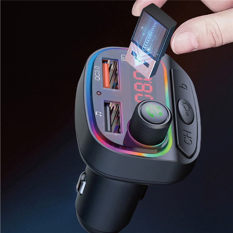 C14 Colorful Light Dual USB Car Bluetooth MP3 Music Player FM QC3.0 PD Fast Speed Phone Charger