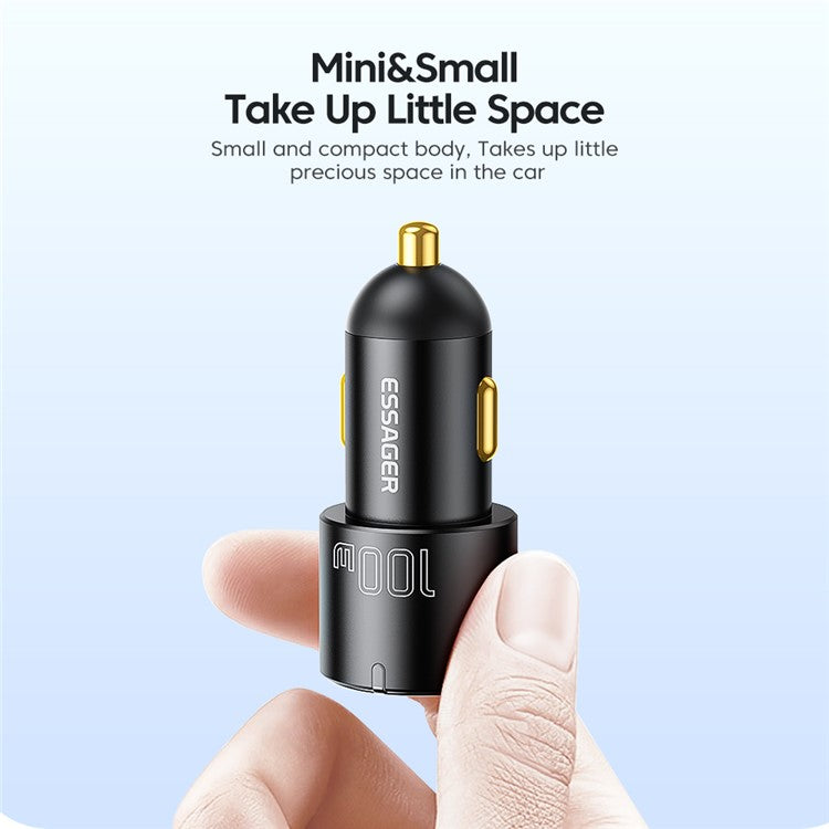 ESSAGER F698 Max 100W USB-A + Type-C Dual Port Car Charger Fast Charging Adapter