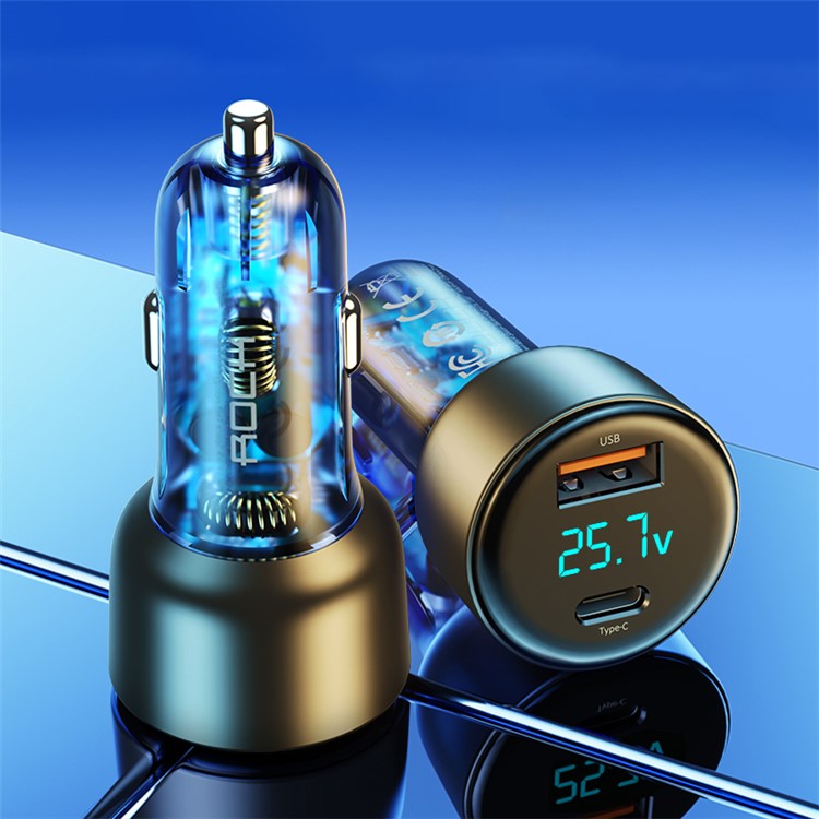 ROCK H16 72W Fast Car Charger with USB+Type C Ports, PD Quick Charging Dual-port Mobile Phone Tablet Charger Adapter