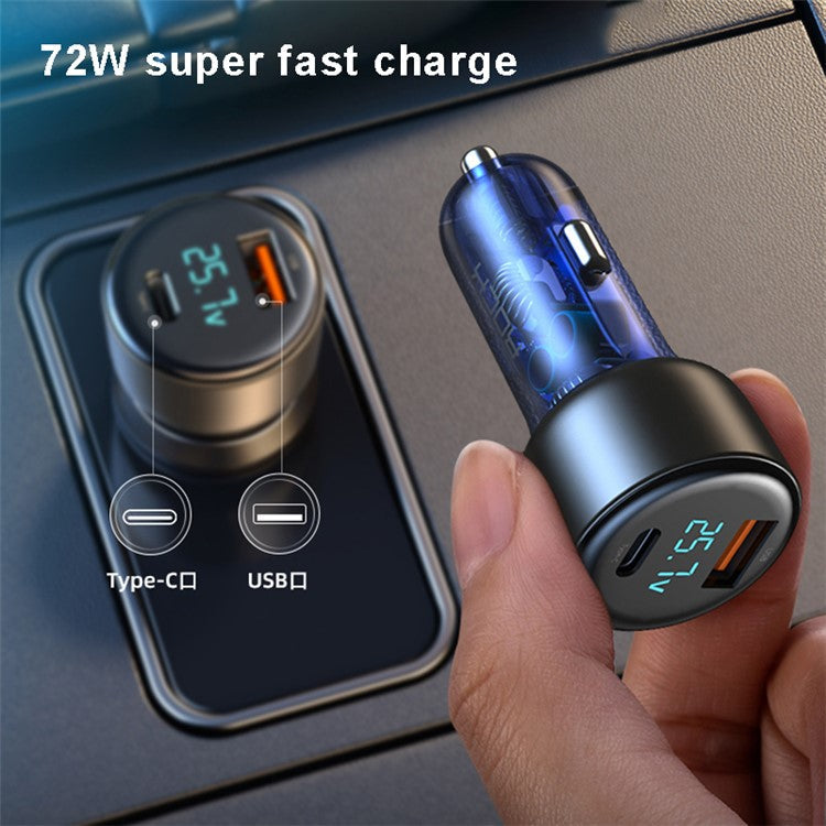 ROCK H16 72W Fast Car Charger with USB+Type C Ports, PD Quick Charging Dual-port Mobile Phone Tablet Charger Adapter