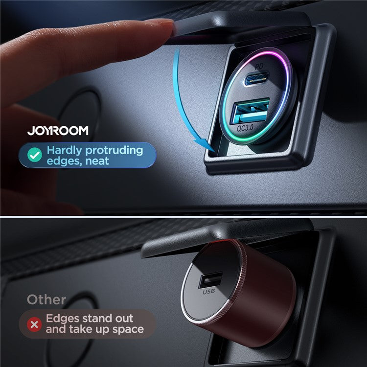 JOYROOM JR-CCN04 60W Fast Charging Mini Metal Car Charger Dual-Port USB-A+Type-C Cigarette Lighter Charger