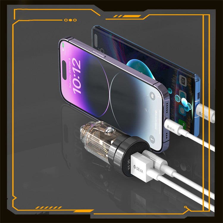 DEVIA EA362 Punk Style Smart Series Mini PD+QC3.0 Car Charger USB+Type-C Dual Port Charger