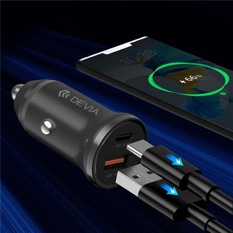 DEVIA EA442 Smart Series Mini PD 30W+QC3.0 Car Charger USB+Type-C Fast Charging Adapter