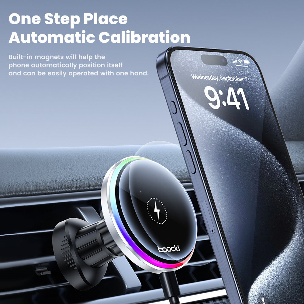 TOOCKI S20 Magnetic Wireless Charger Colorful Light Car Air Vent Phone Charging Stand