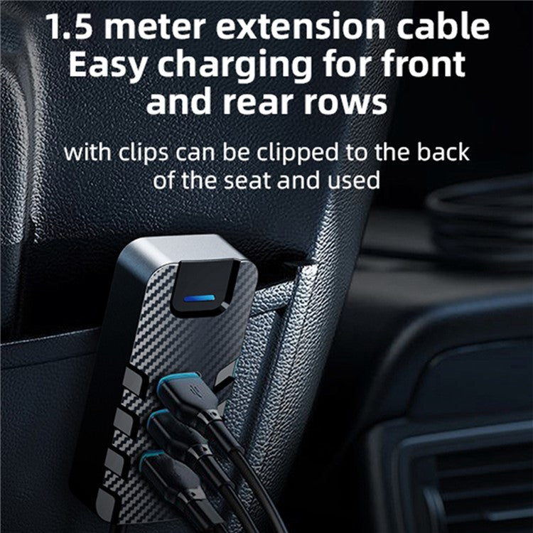 YQ2 4 USB + 2 Type-C Car Charger with 1.5m Extension Cable for Front and Rear Seats