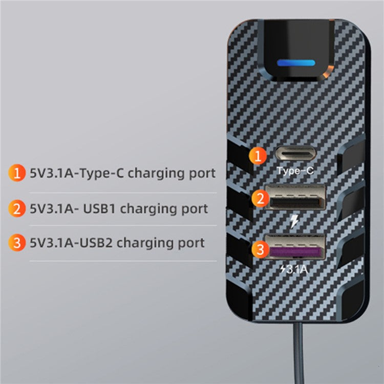 YQ2 4 USB + 2 Type-C Car Charger with 1.5m Extension Cable for Front and Rear Seats