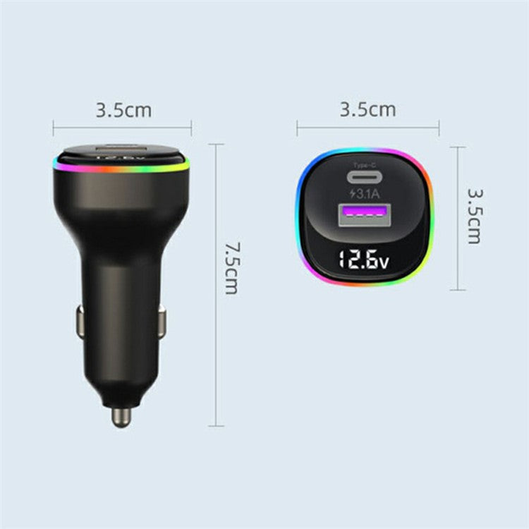 K2S PD 65W Phone Fast Charging Adapter USB+Type-C Car Charger with Type-C / 8-Pin Spring Cable