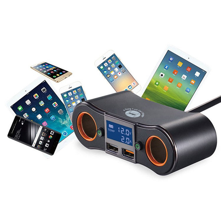 ZNB02 Dual USB Car Charger Voltage Detection 2 Cigarette Lighter Sockets Charge Adapter with Independent Switch