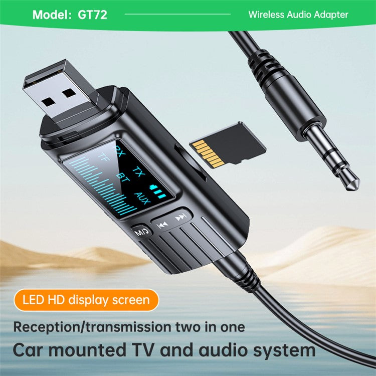 GT72 USB Wireless Audio Adapter LED Digital Display Bluetooth 5.4 Audio Receiver Transmitter