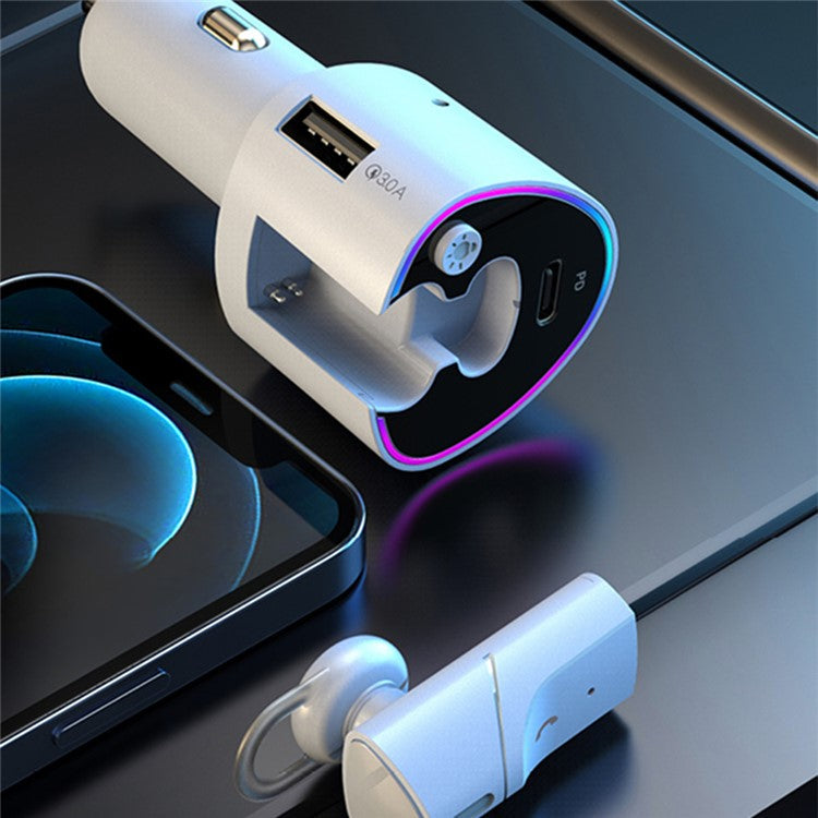 V16 Type-C+USB Car Charger Bluetooth Detachable Headset Earphone Support Hands-free Phone Calls Voice Control - Black