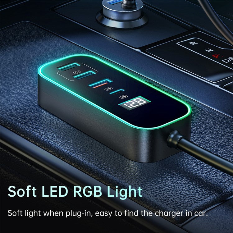 MCDODO CC-1900 107W Digital Display USB-A*4+Type-C*1 5-Port Car Charger with 1.5m Cable, Dark Grey