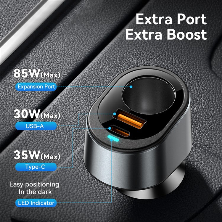 ESSAGER 120W USB+Type-C Car Charger Adapter with Cigarette Lighter Socket