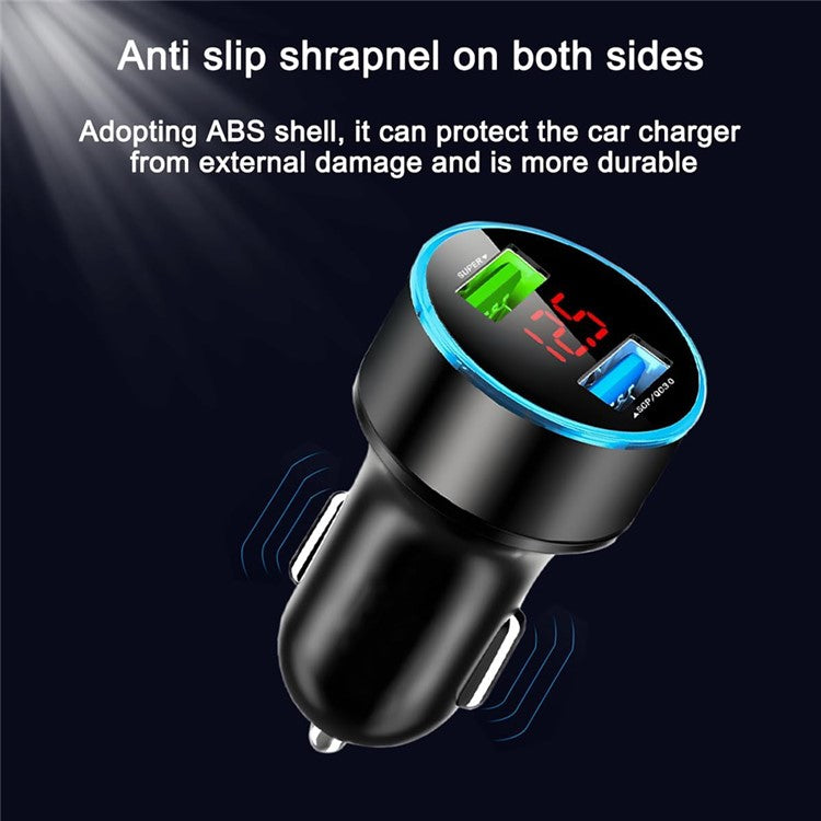 66W Dual USB Phone Fast Charging Adapter Voltage Digital Display Car Charger