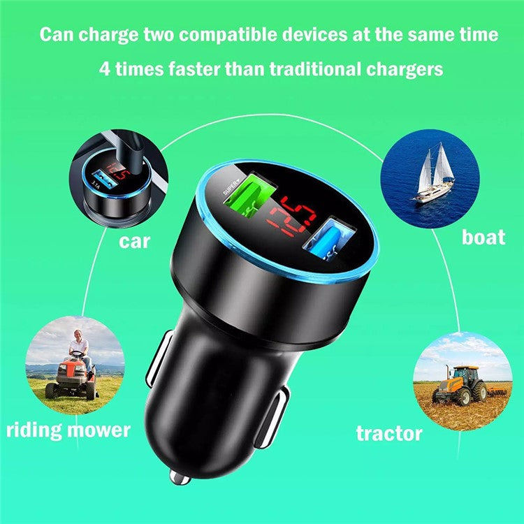 66W Dual USB Phone Fast Charging Adapter Voltage Digital Display Car Charger