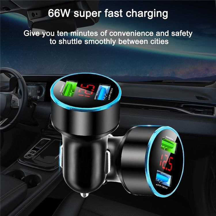 66W Dual USB Phone Fast Charging Adapter Voltage Digital Display Car Charger