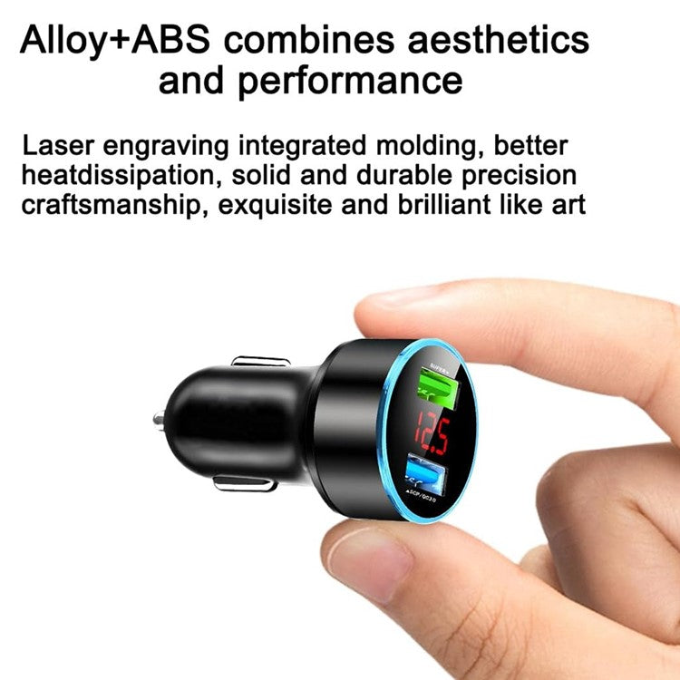 66W Dual USB Phone Fast Charging Adapter Voltage Digital Display Car Charger