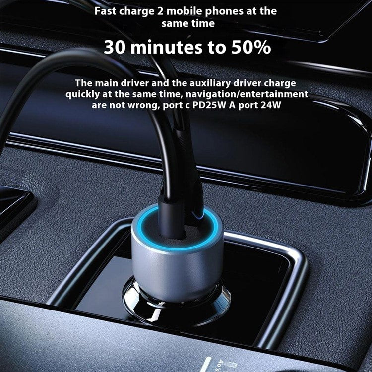 DUDAO R4T 49W Transparent Car Charger QC3.0 USB+Type-C PD Fast Charging Power Adapter