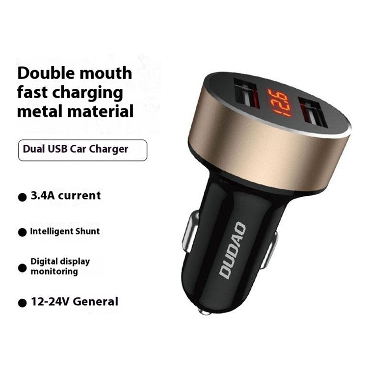DUDAO R1s Dual USB 3.4A Phone Fast Charging Adapter Voltage Digital Display Car Charger