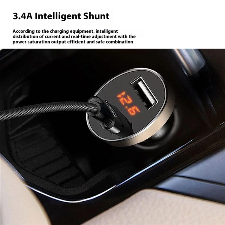 DUDAO R1s Dual USB 3.4A Phone Fast Charging Adapter Voltage Digital Display Car Charger