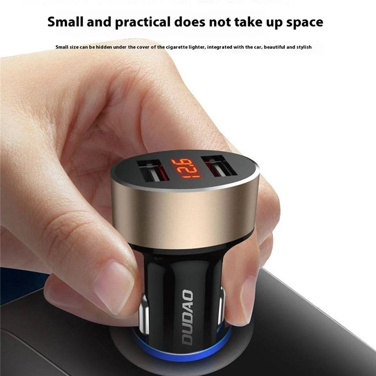 DUDAO R1s Dual USB 3.4A Phone Fast Charging Adapter Voltage Digital Display Car Charger