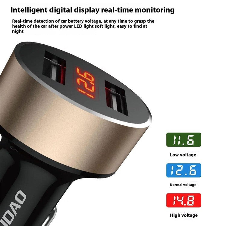 DUDAO R1s Dual USB 3.4A Phone Fast Charging Adapter Voltage Digital Display Car Charger
