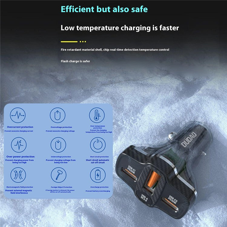 DUDAO R78 PD QC Fast Charging USB + Dual Type-C Cigarette Lighter Car Charger