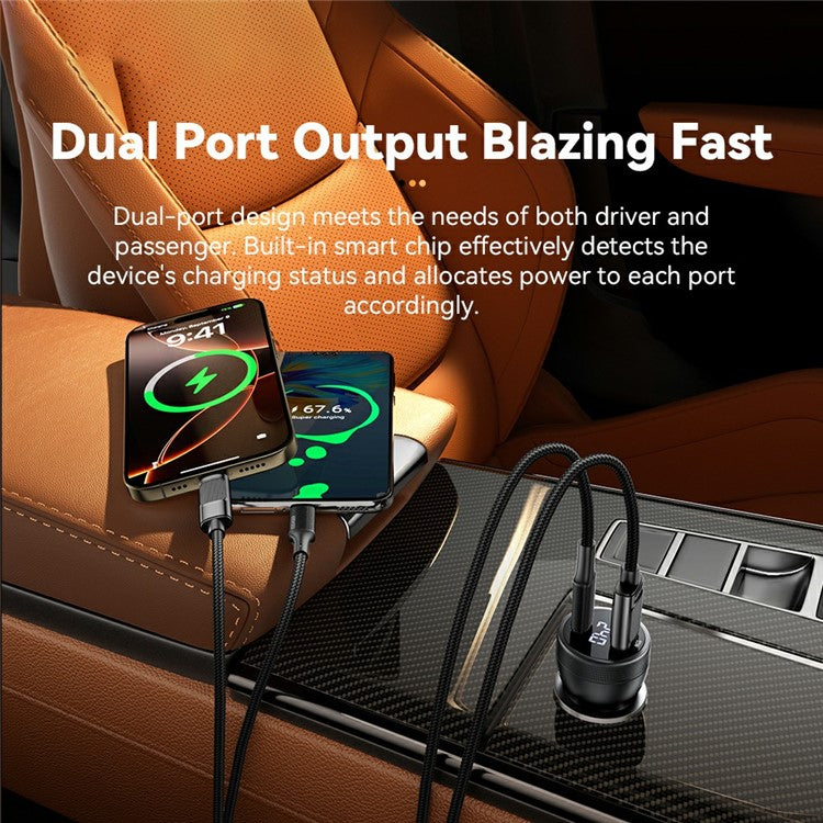 ESSAGER USB A + Type C Car Charger 100W Super Fast Charging Adapter with Digital Display - Black