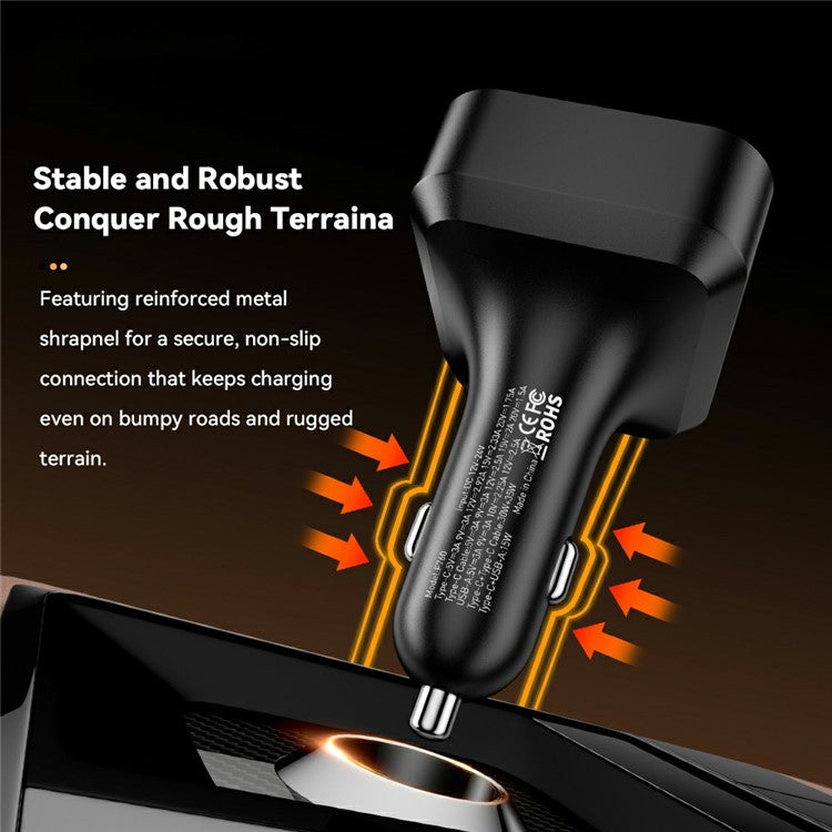 ESSAGER 65W Fast Charging USB A + Type C Car Charger with Retractable USB C Cable