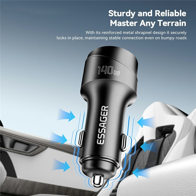 ESSAGER 140W Fast Charging Adapter Digital Display USB A + Type C Car Charger