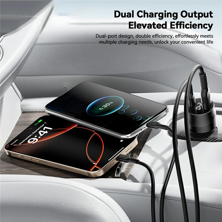 ESSAGER 140W Fast Charging Adapter Digital Display USB A + Type C Car Charger
