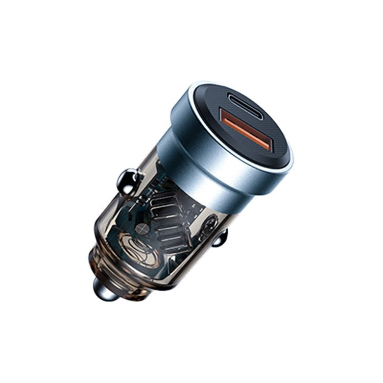 AZEADA PD-C36 COOLLE Series 30W Fast Charging Car Adapter USB-A+Type-C Car Charger Transparent Cigarette Lighter Charger