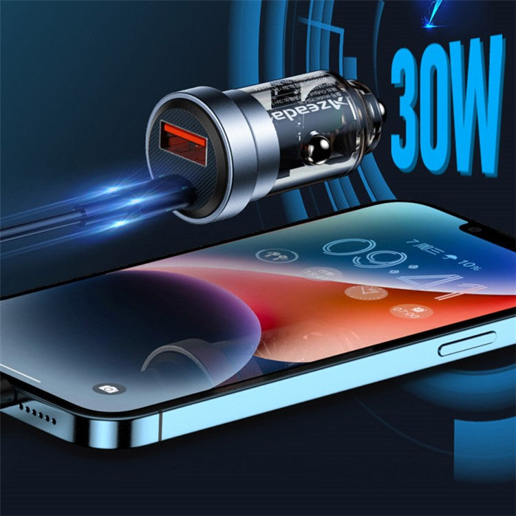 AZEADA PD-C36 COOLLE Series 30W Fast Charging Car Adapter USB-A+Type-C Car Charger Transparent Cigarette Lighter Charger