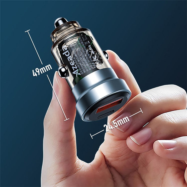 AZEADA PD-C36 COOLLE Series 30W Fast Charging Car Adapter USB-A+Type-C Car Charger Transparent Cigarette Lighter Charger