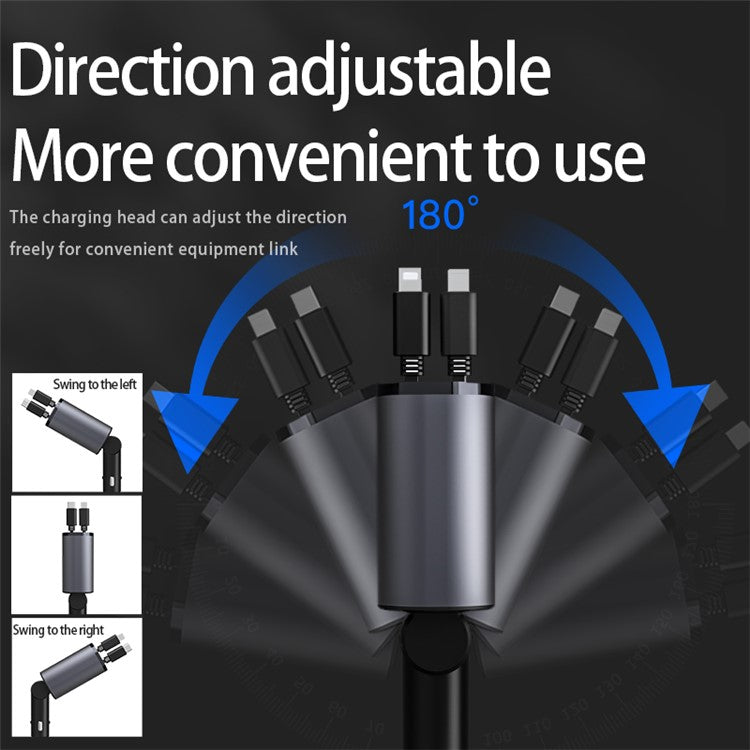 PT16 66W Phone Charging Adapter USB + Type-C Port Car Charger with Type-C and 8-Pin Retractable Cable