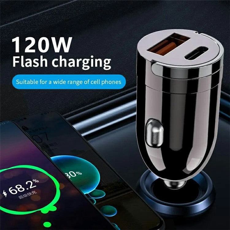G20 12-24V 120W USB+Type-C Phone Fast Charging Adapter Car Charger with Type-C to 8Pin Cable
