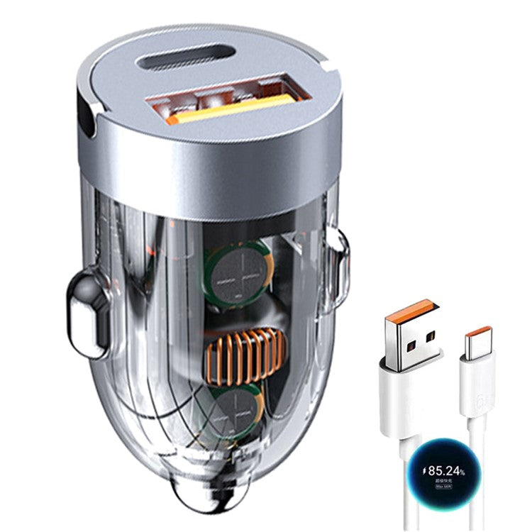 G20S 12-24V 120W USB+Type-C Transparent Fast Charging Adapter Car Charger with 6A USB to Type-C Cable