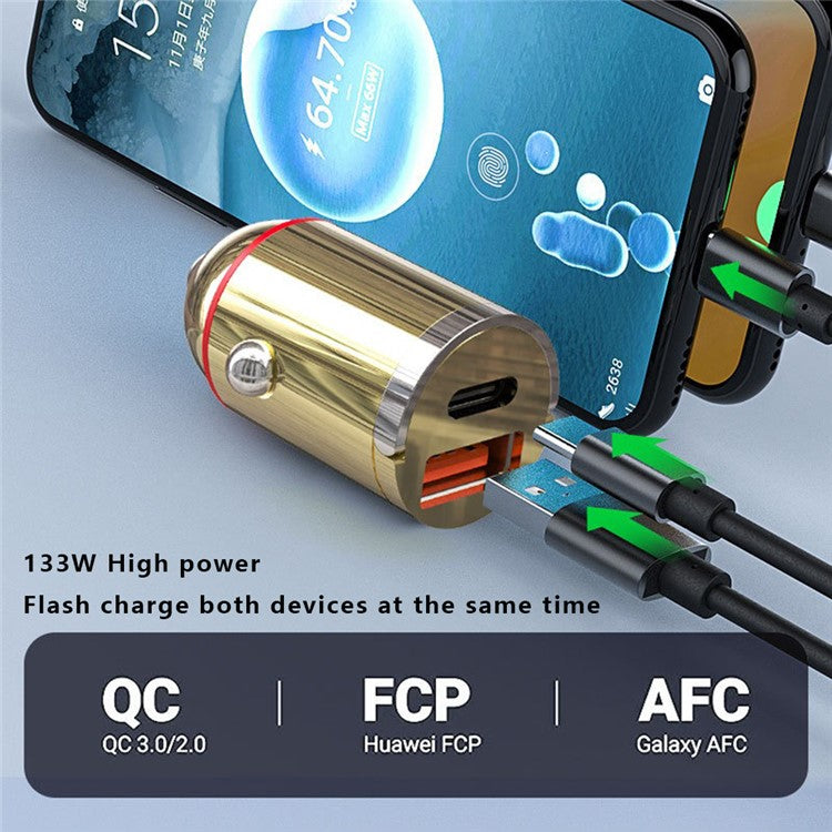 G30J 133W High Power Charging Adapter Type-C+USB Car Charger with 6A USB to Type-C Cable