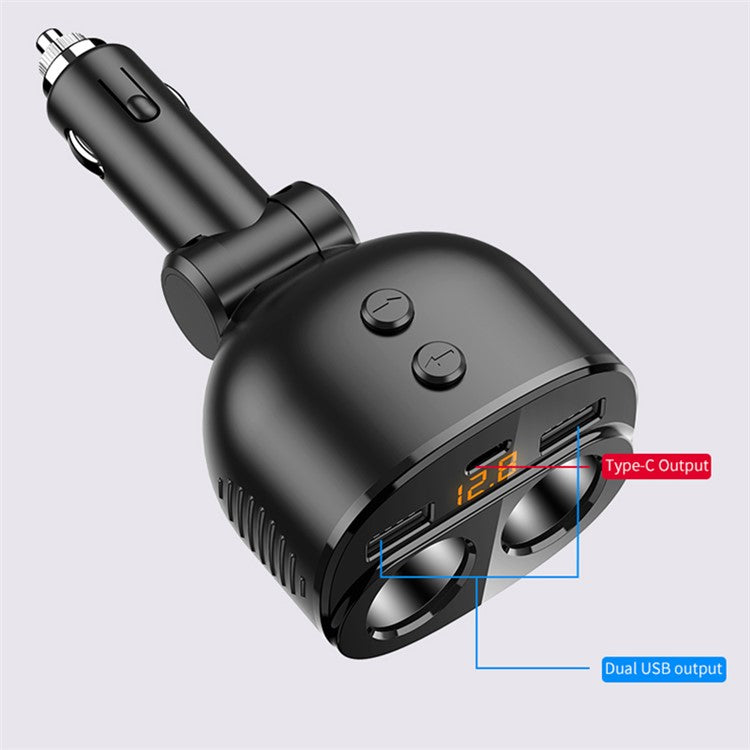 C06Q Type-C+Dual USB Cigarette Lighter PD 18W / QC3.0 Fast Charging Car Charger