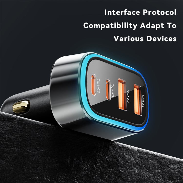 ESSAGER 70W Fast Car Charger 2 USB + 2 Type-C Charger Adapter with LED Light